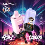 Airmez Fox 4-in-1 120K Puffs – pohled na 4 rotační komory a displej