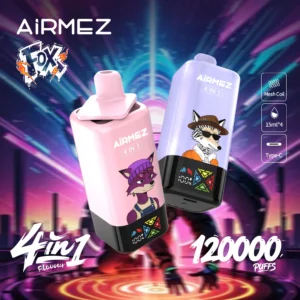 Airmez Fox 4-in-1 120K Puffs – pohled na 4 rotační komory a displej